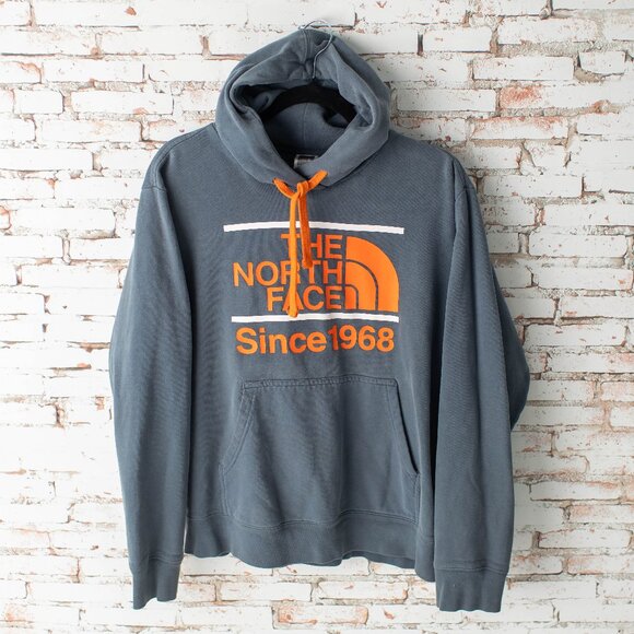 The North Face Men’s Medium Hoodie Blue Gray Logo Pullover Sweatshirt - Picture 1 of 11